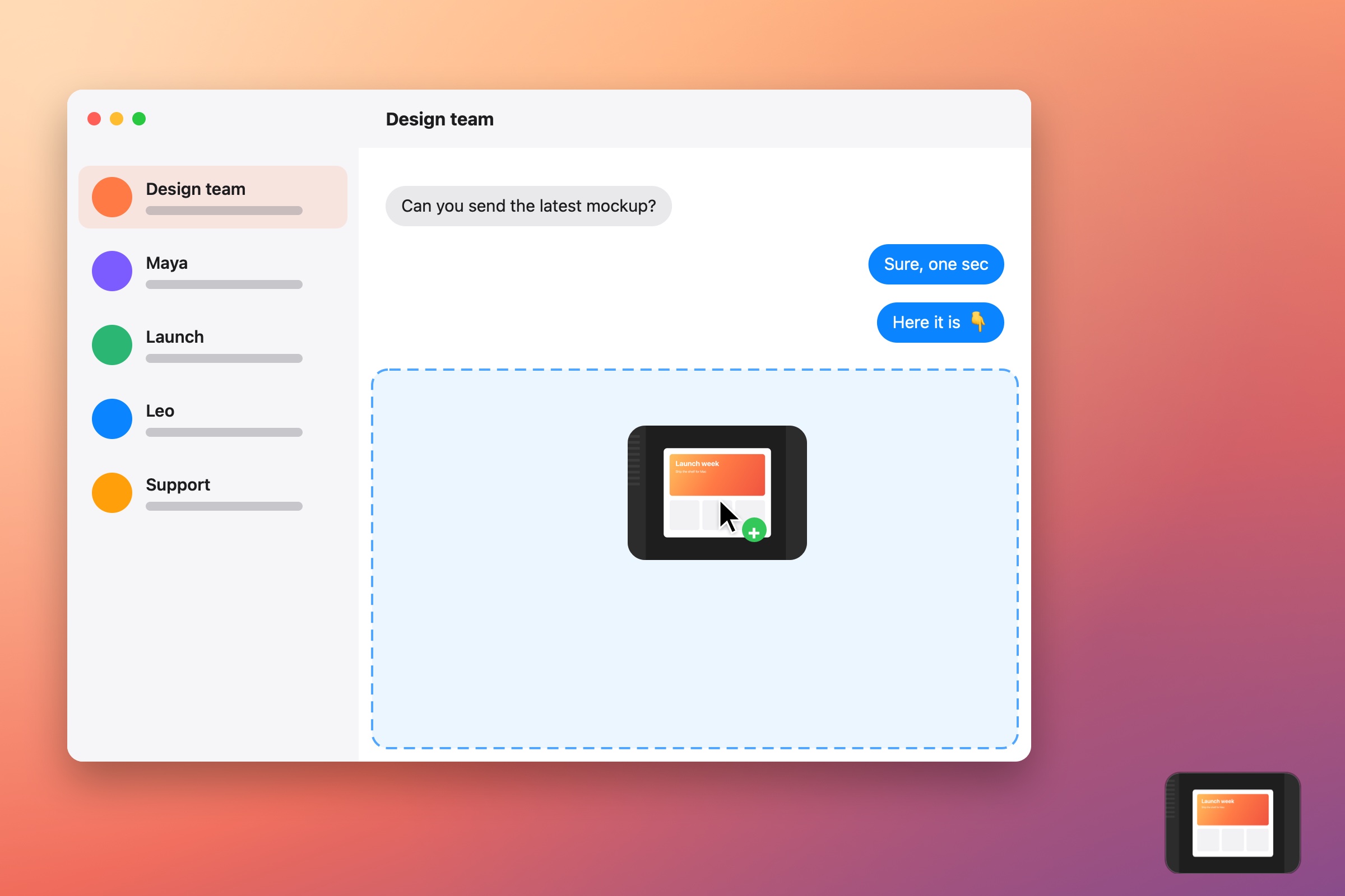 Product illustration of a screenshot dragged from the shelf into a document